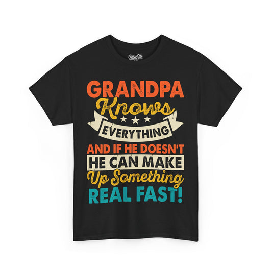 Grampa Knows Everything Tee Funny Dad Shirt Father’s Day Gift Husband Tee Front & Back Print Gift for Dad or Husband