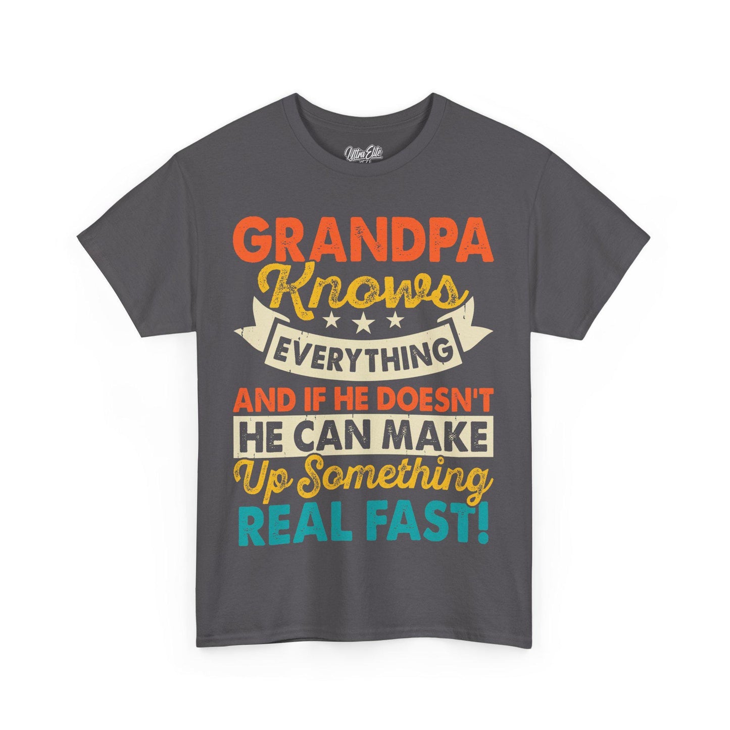 Grampa Knows Everything Tee Funny Dad Shirt Father’s Day Gift Husband Tee Front & Back Print Gift for Dad or Husband