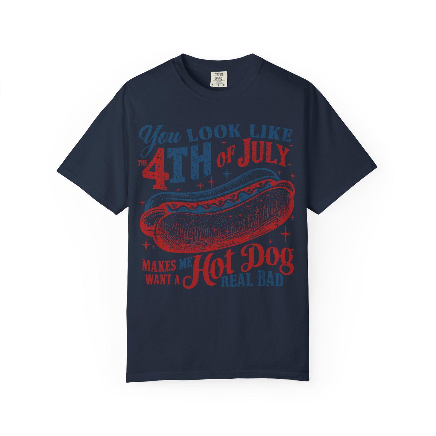 Funny Hot Dog 4th of July Comfort Colors Shirt: Patriotic USA Flag