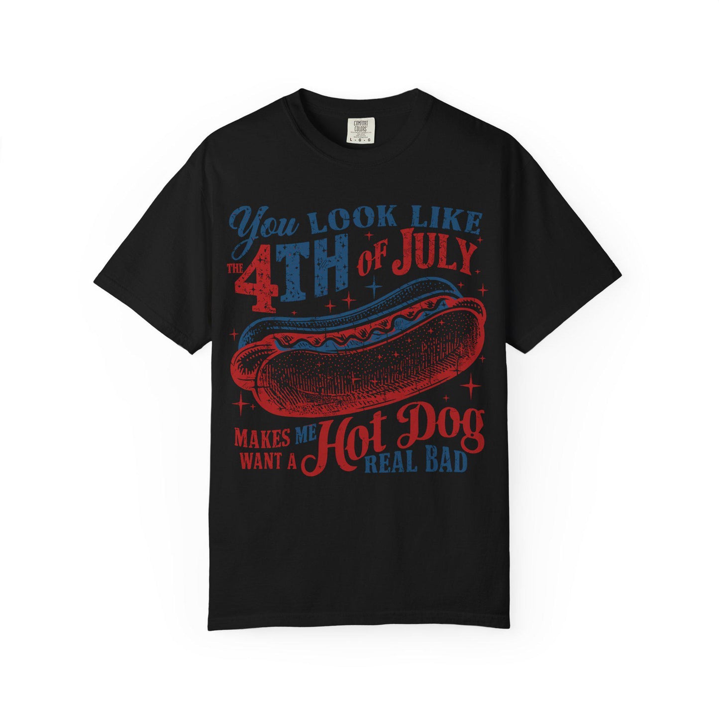 Funny Hot Dog 4th of July Comfort Colors Shirt: Patriotic USA Flag