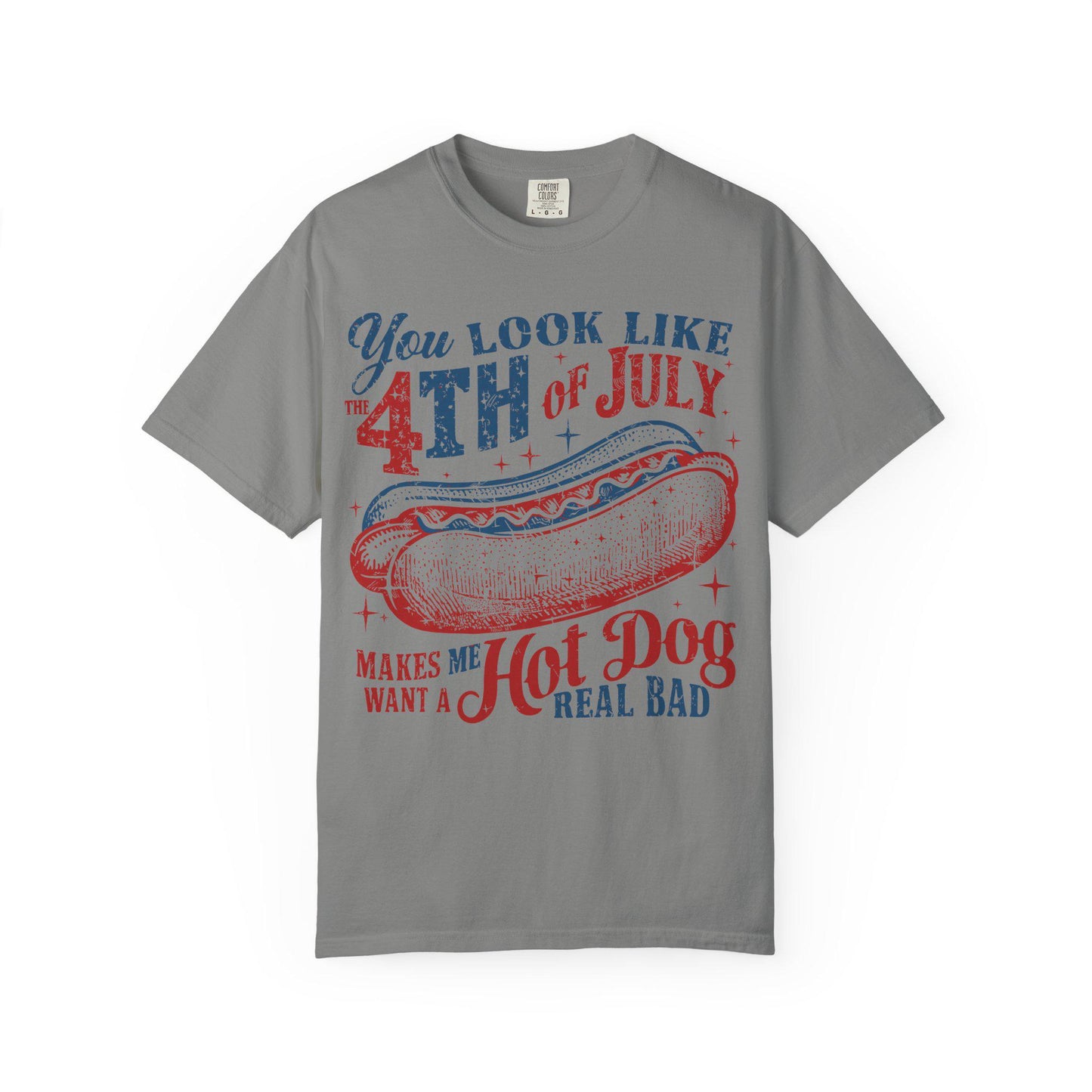 Funny Hot Dog 4th of July Comfort Colors Shirt: Patriotic USA Flag