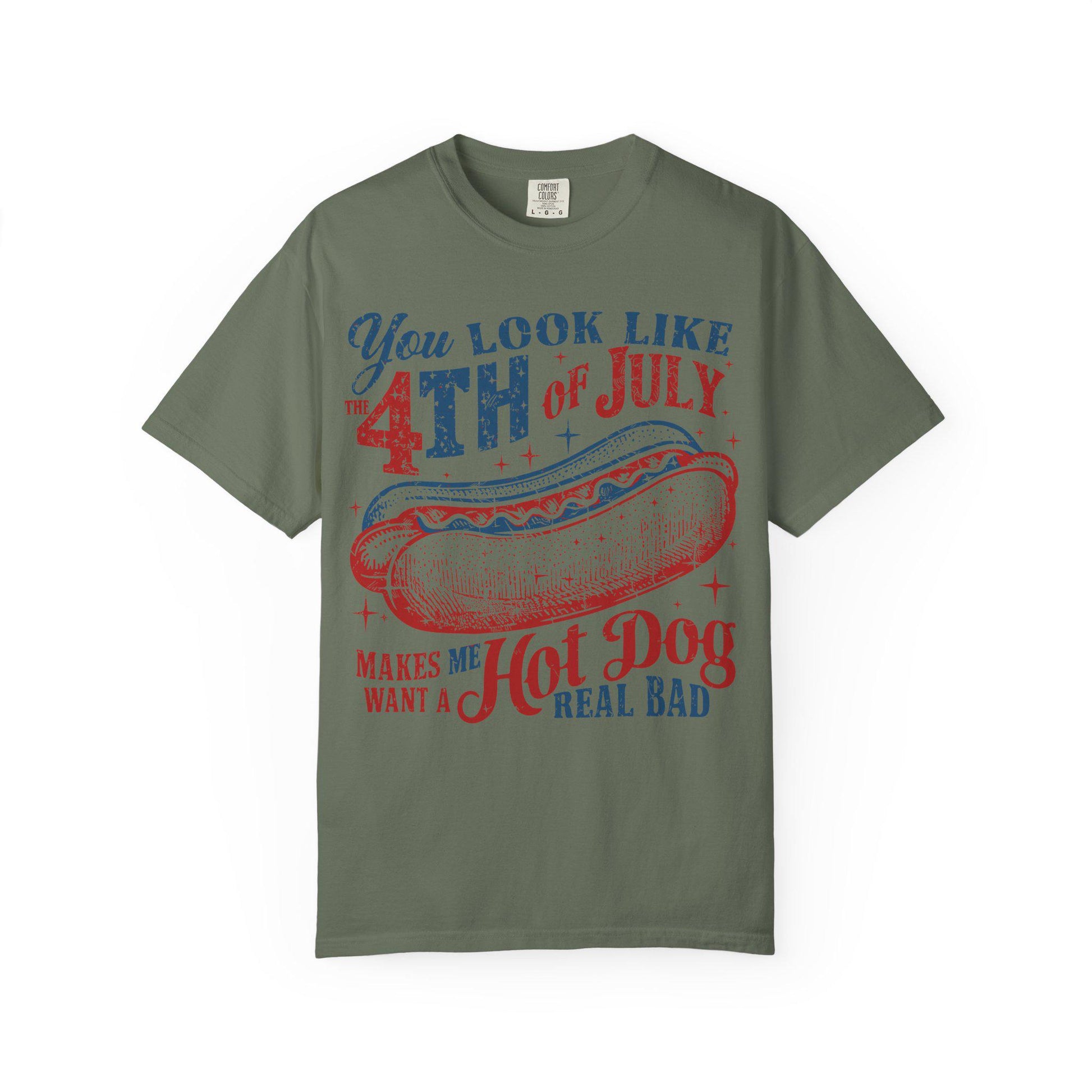 Funny Hot Dog 4th of July Comfort Colors Shirt: Patriotic USA Flag