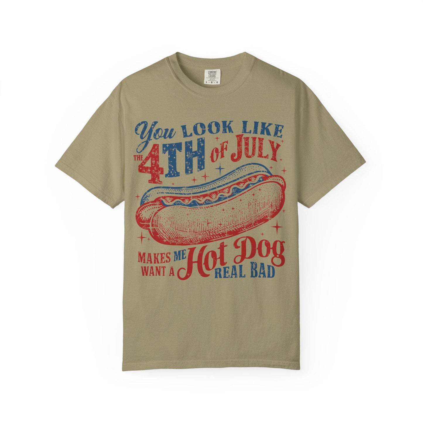 Funny Hot Dog 4th of July Comfort Colors Shirt: Patriotic USA Flag