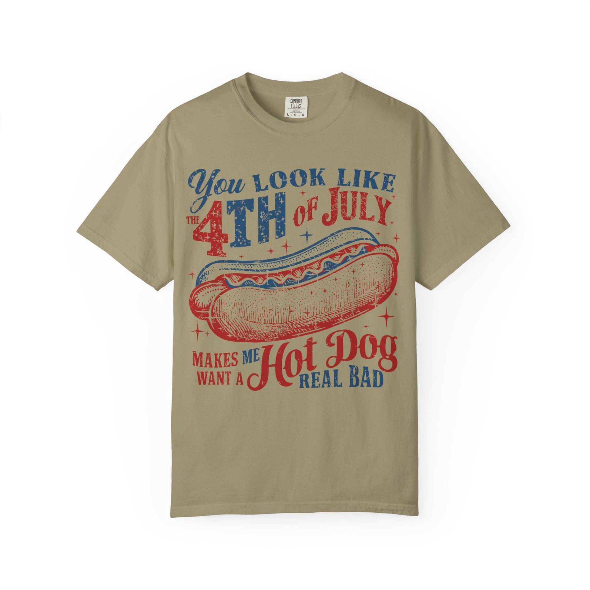 Funny Hot Dog 4th of July Comfort Colors Shirt: Patriotic USA Flag