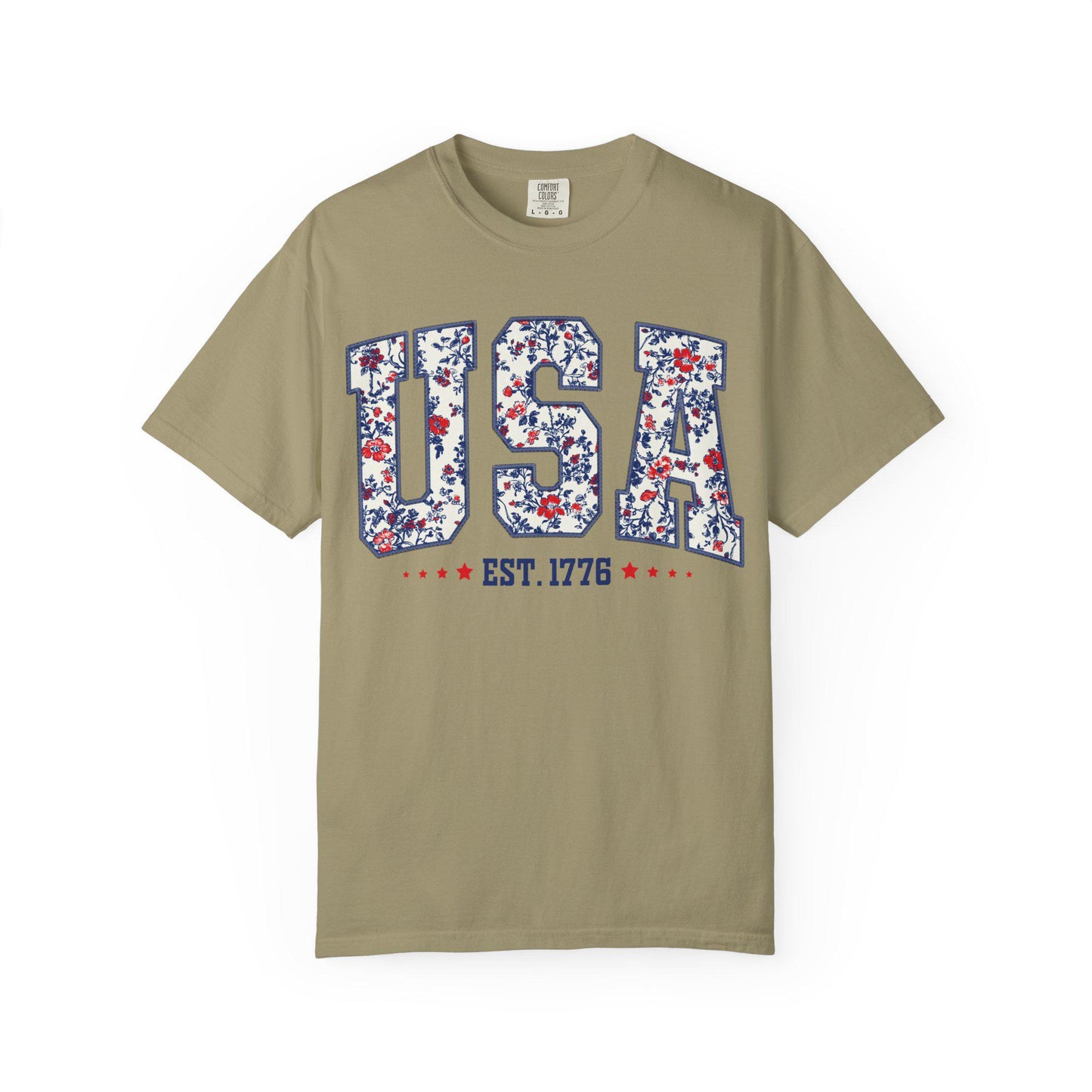 Retro Floral USA Flag Comfort Colors Shirt - 4th of July Tee