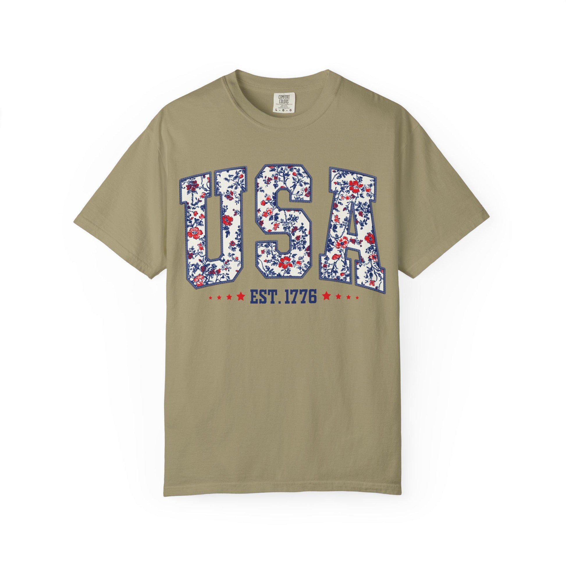 Retro Floral USA Flag Comfort Colors Shirt - 4th of July Tee