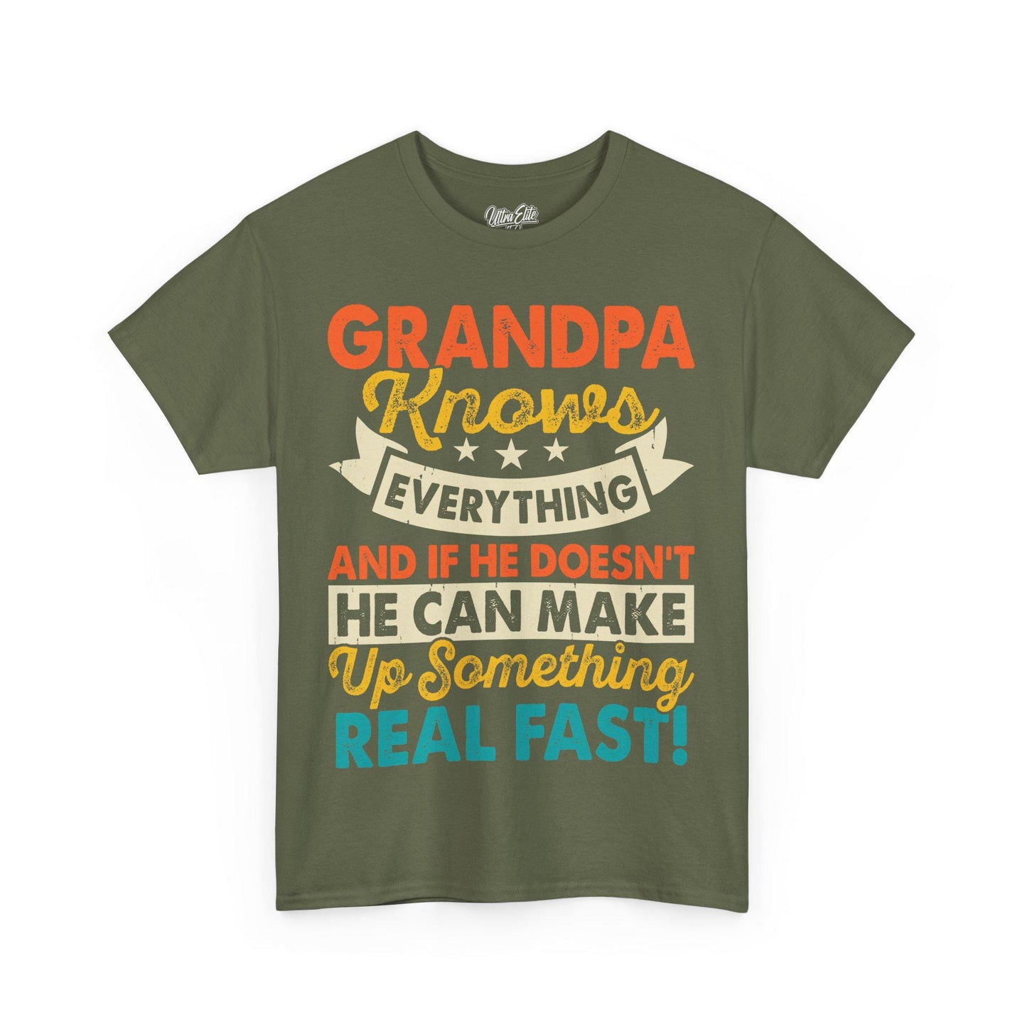 Grampa Knows Everything Tee Funny Dad Shirt Father’s Day Gift Husband Tee Front & Back Print Gift for Dad or Husband