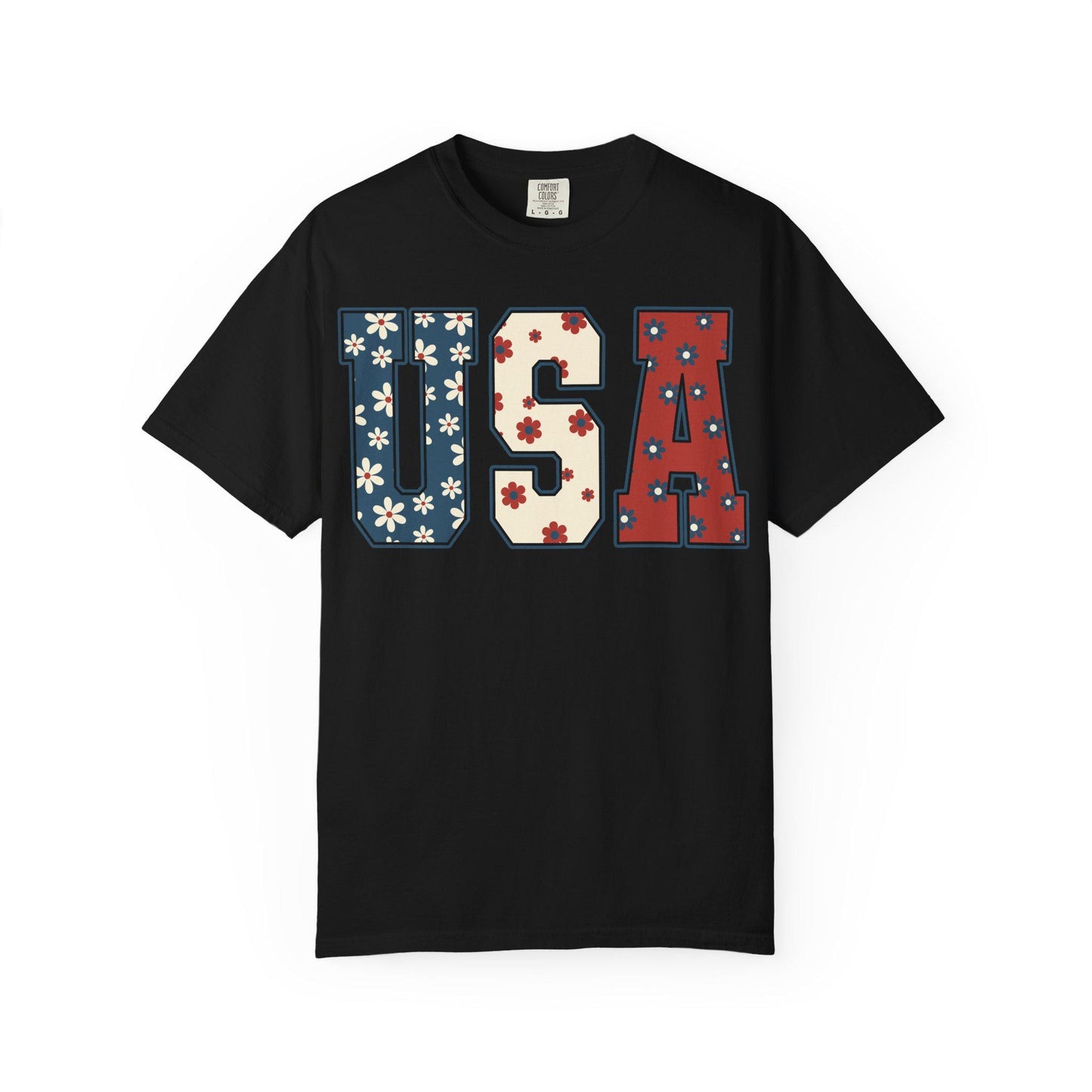 Floral USA 4th of July Comfort Colors Tee - Patriotic American Shirt