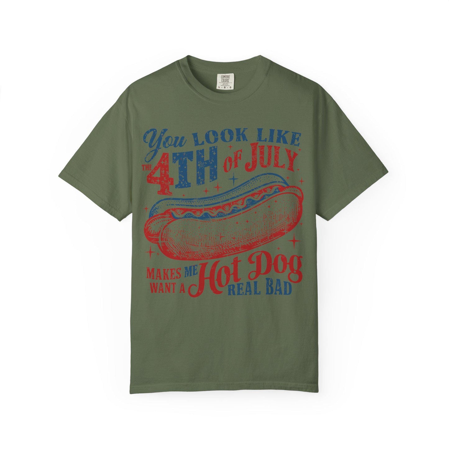 Funny Hot Dog 4th of July Comfort Colors Shirt: Patriotic USA Flag
