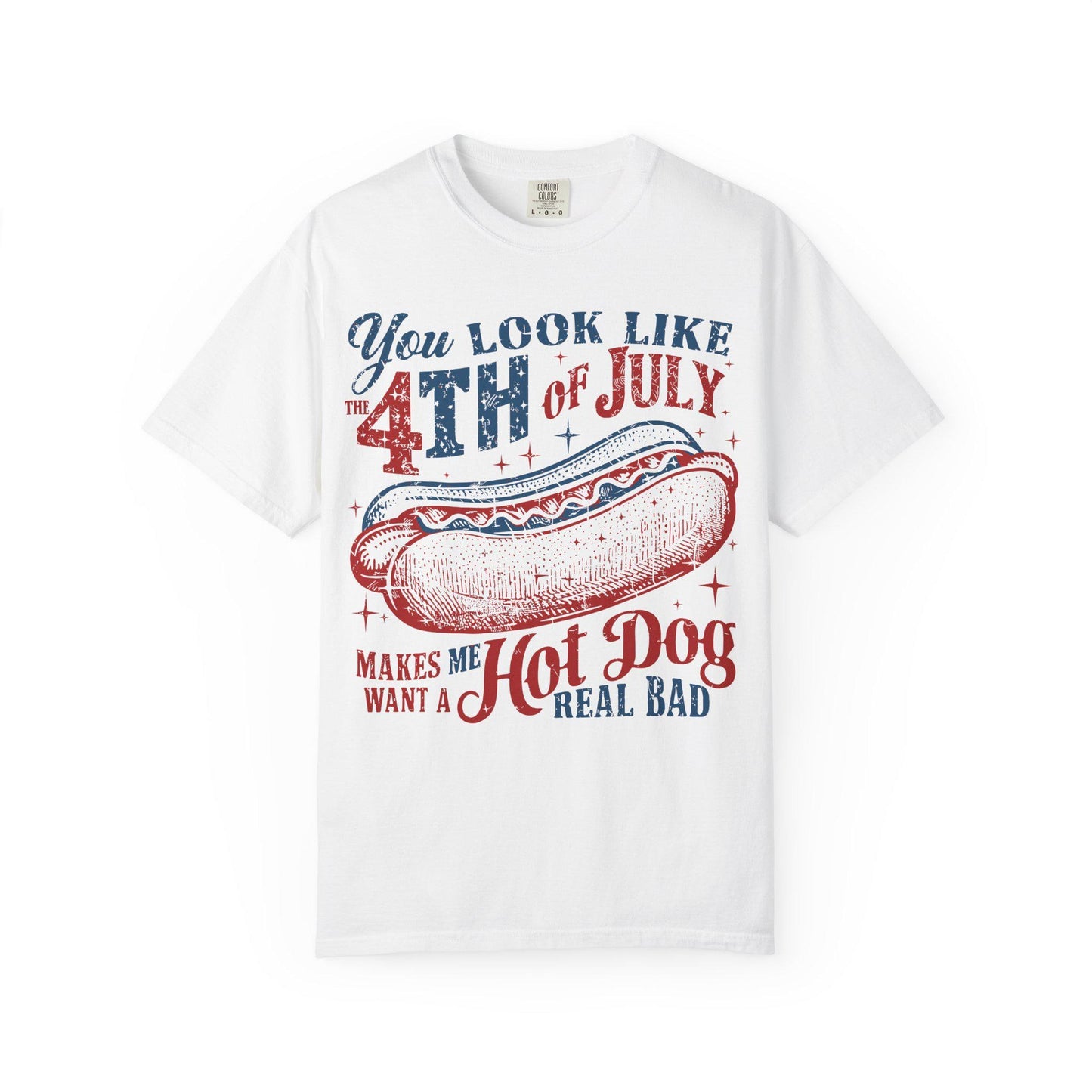 Funny Hot Dog 4th of July Comfort Colors Shirt: Patriotic USA Flag