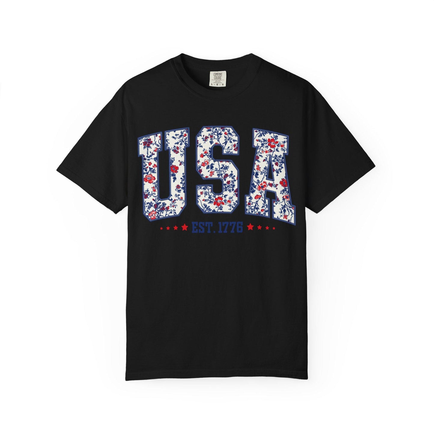 Retro Floral USA Flag Comfort Colors Shirt - 4th of July Tee