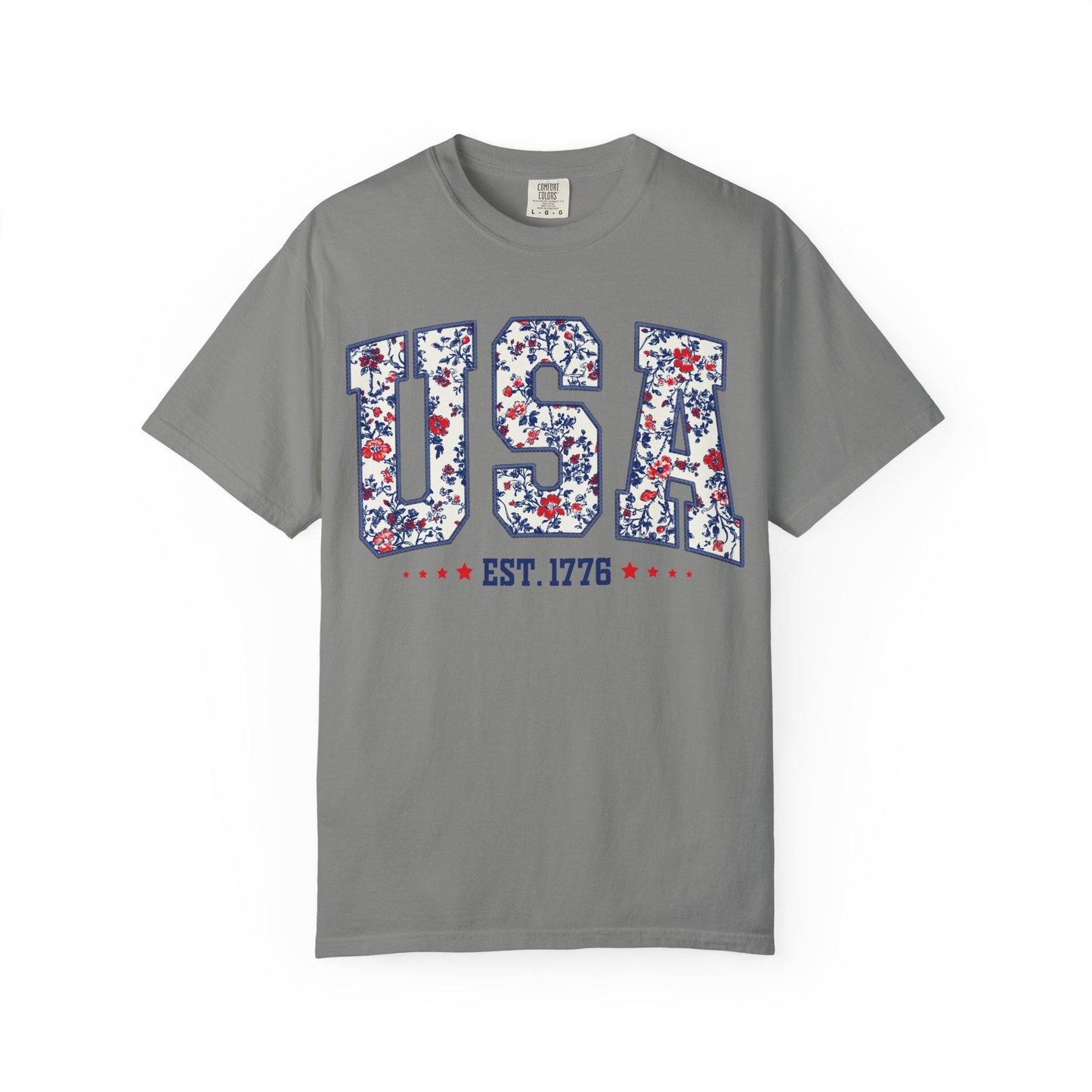 Retro Floral USA Flag Comfort Colors Shirt - 4th of July Tee