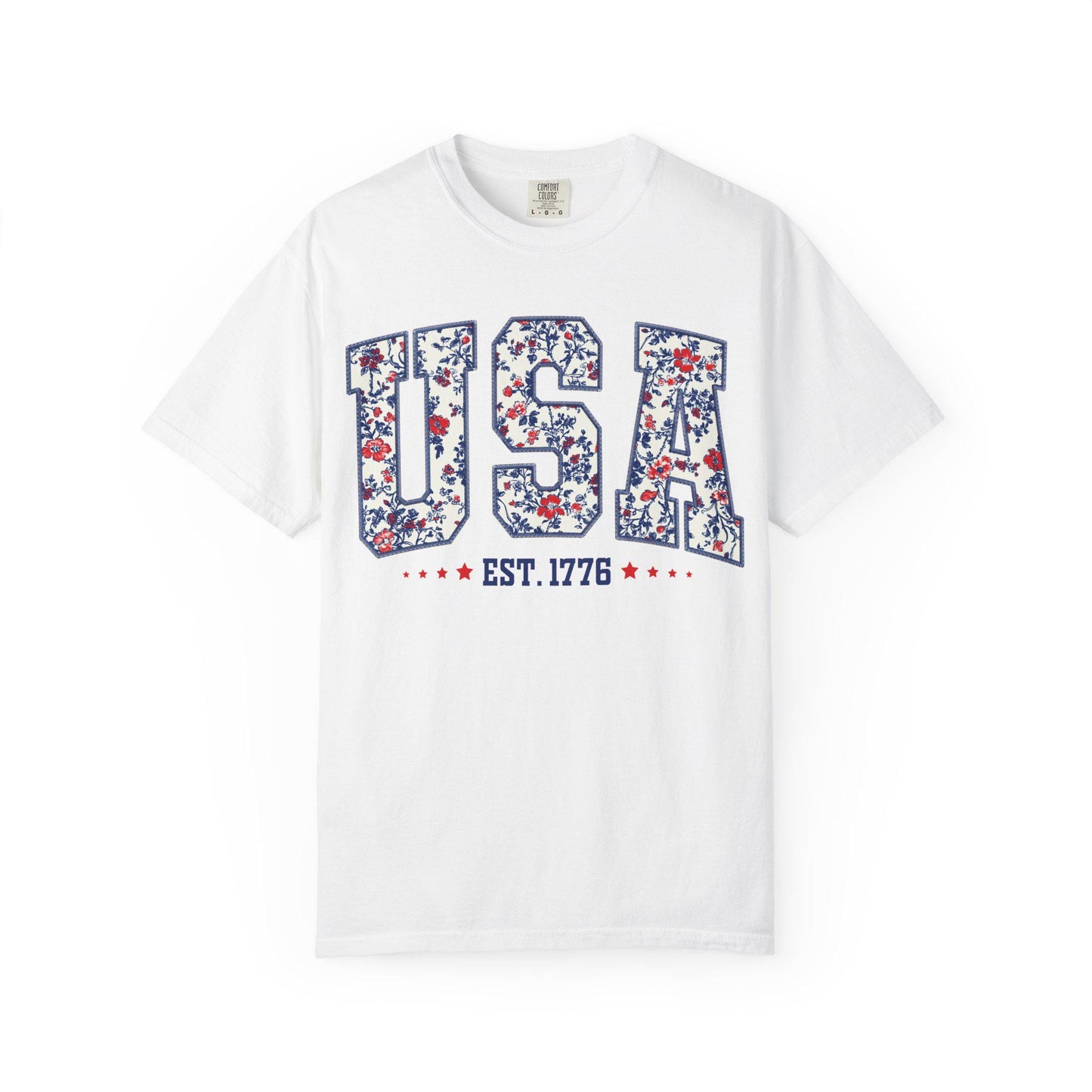 Retro Floral USA Flag Comfort Colors Shirt - 4th of July Tee