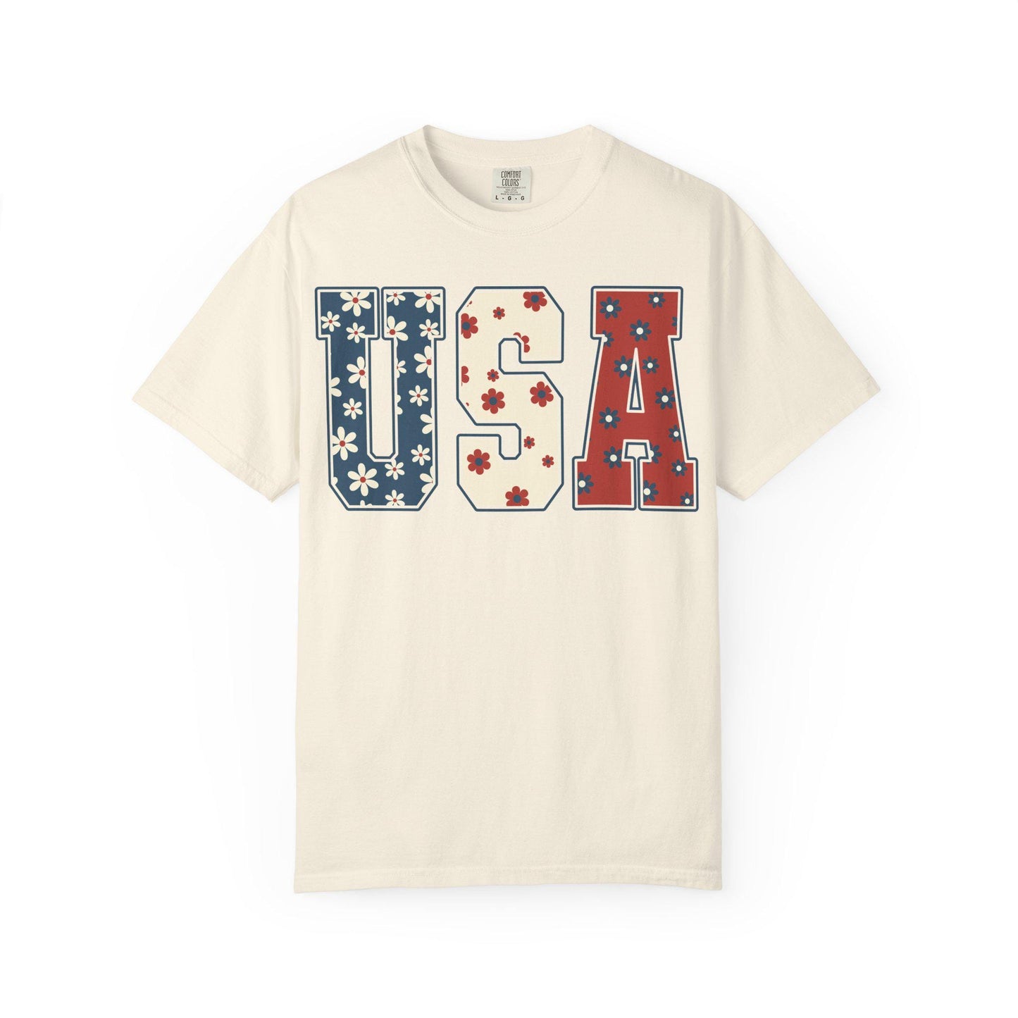 Floral USA 4th of July Comfort Colors Tee - Patriotic American Shirt