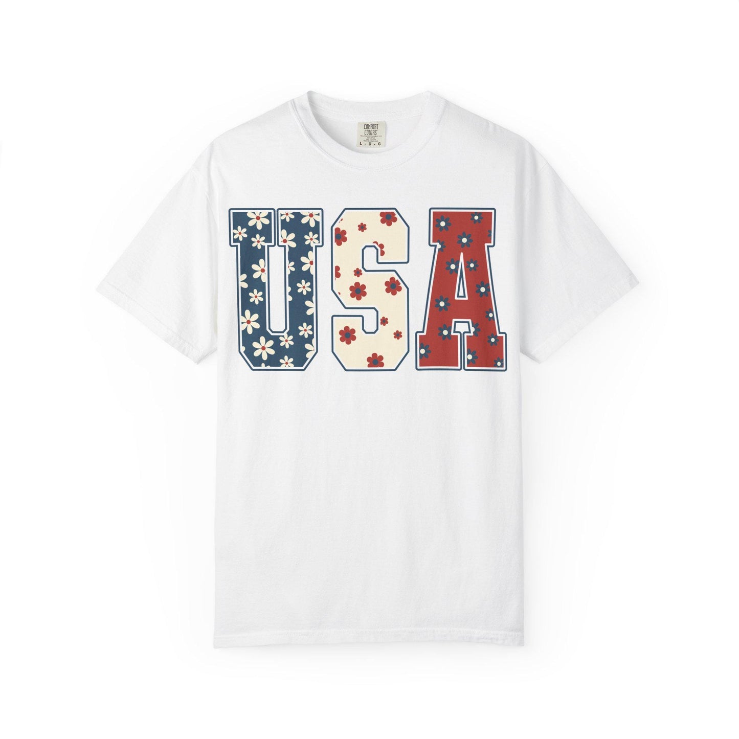 Floral USA 4th of July Comfort Colors Tee - Patriotic American Shirt